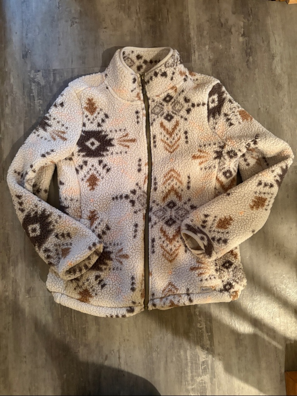 Avalanche Cream Patterned Sherpa Zip-Up Jacket